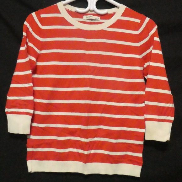 OLD NAVY | medium | striped crewneck sweater | 100% cotton | orange and cream - Picture 1 of 13